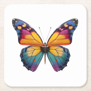 Almofada com um desenho de uma Borboleta colorida. Square Paper Coaster