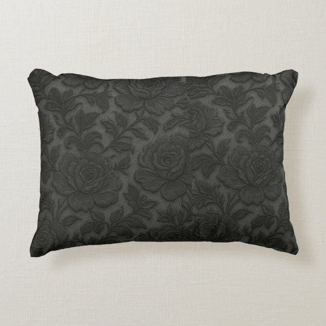 ALMOFADA Detailed floral income in black desing Decorative Cushion (Front)