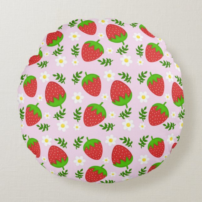 Almofada fofa continuous design strawberries botto round cushion (Front)