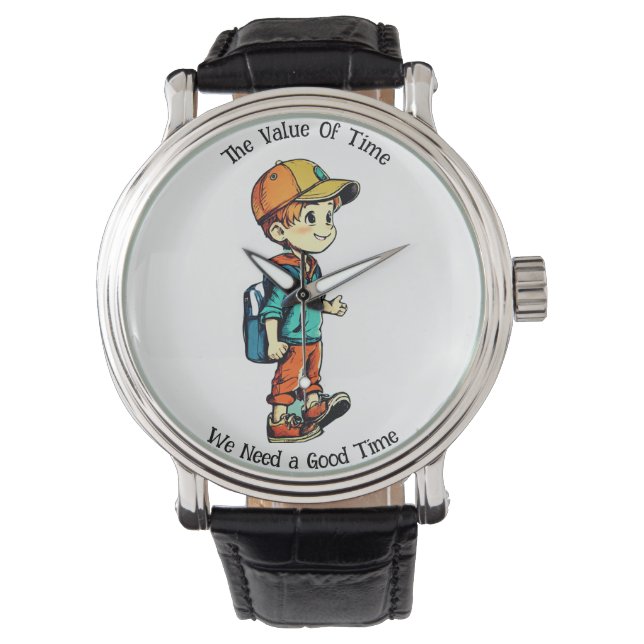 Almond and Blue School Bag for Boys - Watch (Front)