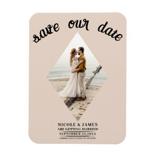 Almond Bisque Diamond Photo Wedding Save the Date Magnet