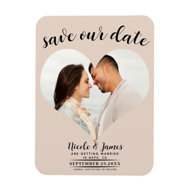 Almond Bisque Heart Photo Wedding Save the Date Magnet (Vertical)