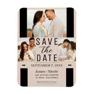 Almond Bisque Save the Date 3 Photo Wedding Magnet