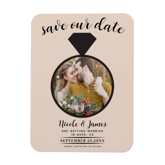 Almond Bisque Wedding Ring Photo Save the Date Magnet (Vertical)