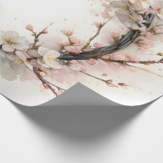 Almond Bloom Floral Wreath Watercolor Wrapping Paper