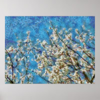 Almond Blossom and Blue Sky In Dotted Art Style