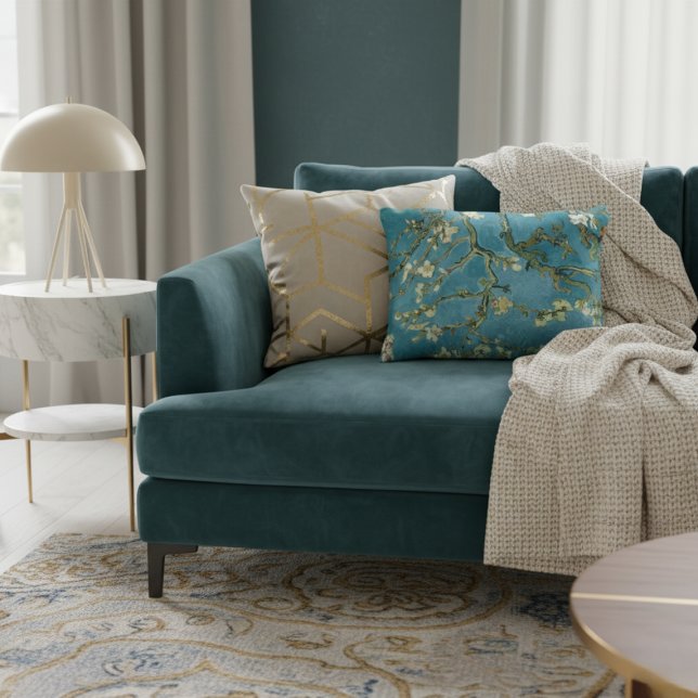  Almond Blossom Floral Boho Blue Classic Art Decorative Cushion (Creator Uploaded)