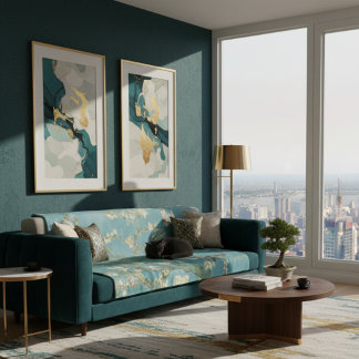 Almond Blossom Floral Boho Blue Classic Art Fleece Blanket