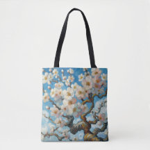 Almond Blossom Tote Bag Oil Painting Style