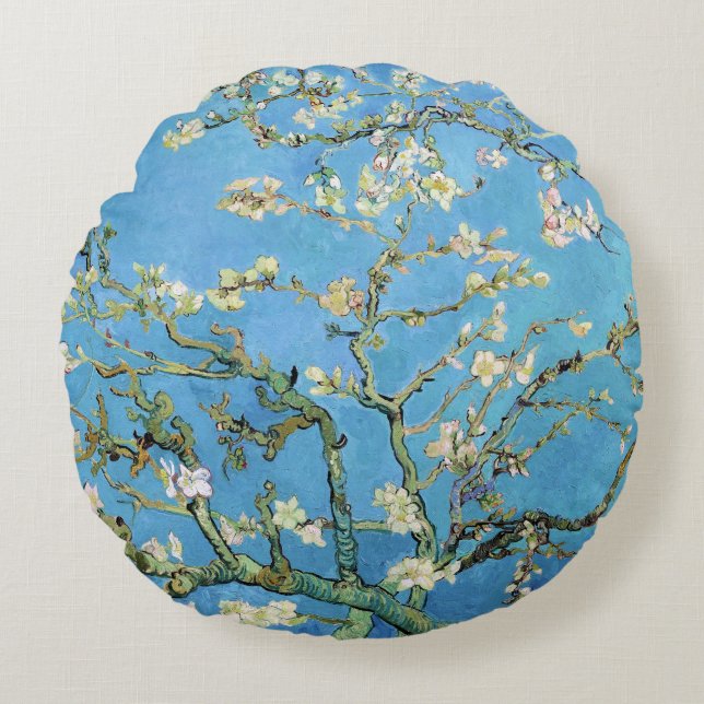 Almond Blossom Vincent van Gogh Round Cushion (Front)