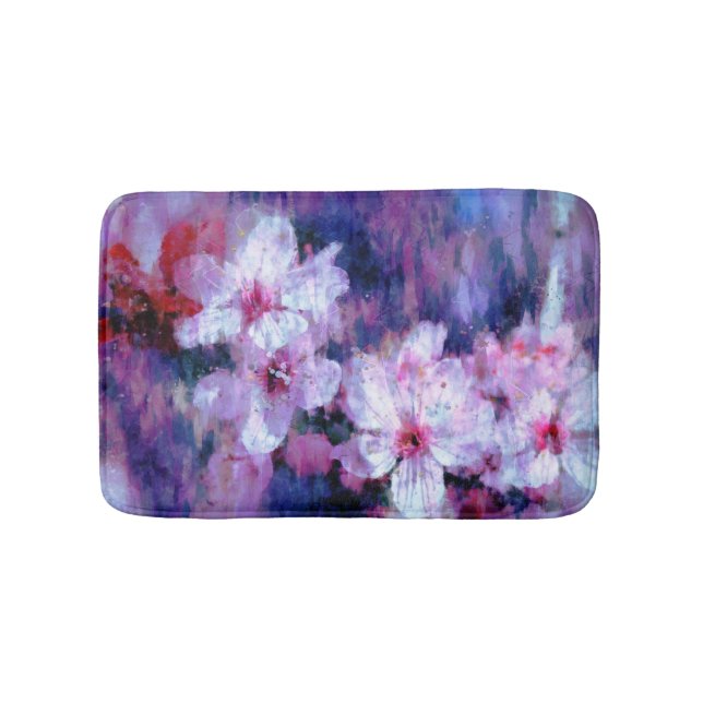 Almond Blossom Watercolor Bath Mat (Front)