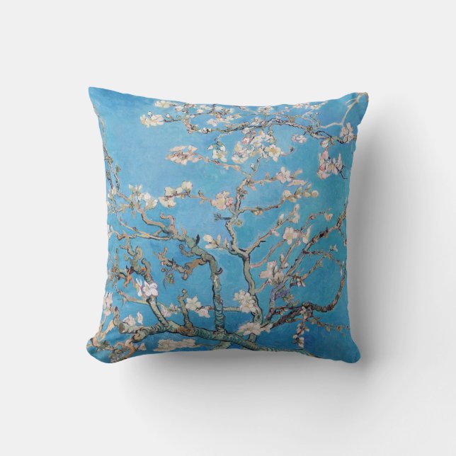 Almond Blossoms Blue Vincent van Gogh Art Painting Cushion (Front)
