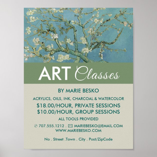 Almond Blossoms By Vincent Van Gogh, Art Classes Poster (Front)