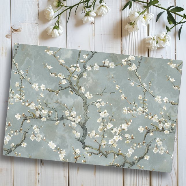 Almond Blossoms Grey Vincent Van Gogh Tissue Paper (Creator Uploaded)