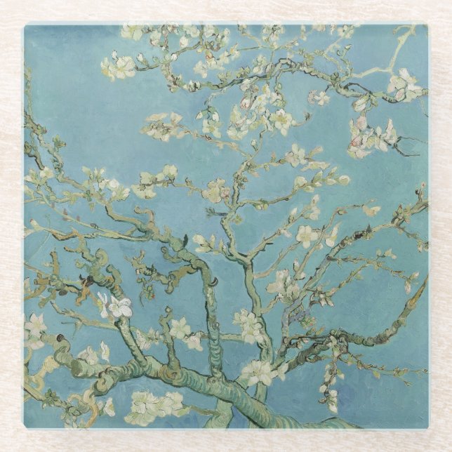 Almond Blossoms Painting by Van Gogh Glass Coaster (Front)