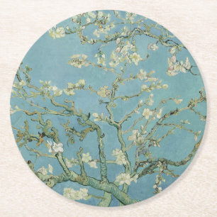 Almond Blossoms Painting by Van Gogh Round Paper Coaster