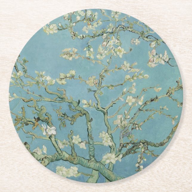 Almond Blossoms Painting by Van Gogh Round Paper Coaster (Front)