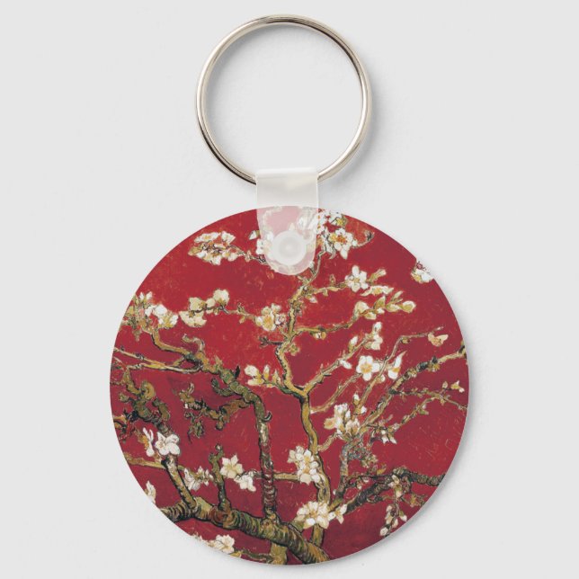 Almond Blossoms Red Vincent van Gogh Art Painting Key Ring (Front)