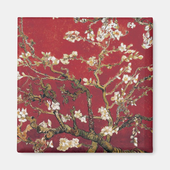 Almond Blossoms Red Vincent van Gogh Art Painting Magnet (Front)