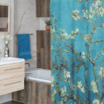 Almond Blossoms Shower Curtain<br><div class="desc">This shower curtain showcases the beautiful painting,  Almond Blossoms,  which was painted by Vincent Van Gogh in 1888. It features a teal blue toned background with almond white toned flowering blossoms.</div>