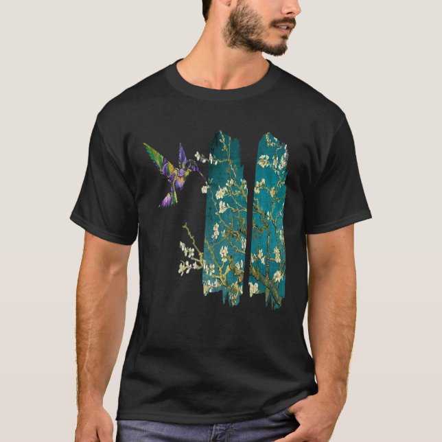 Almond Blossoms Vincent Van Gogh hummingbird T-Shirt (Front)
