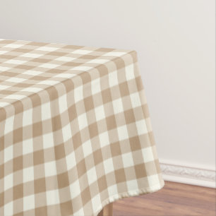 Almond Brown Gingham Cotton Tablecloth