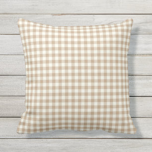 Almond Brown Gingham Pattern Outdoor Pillows