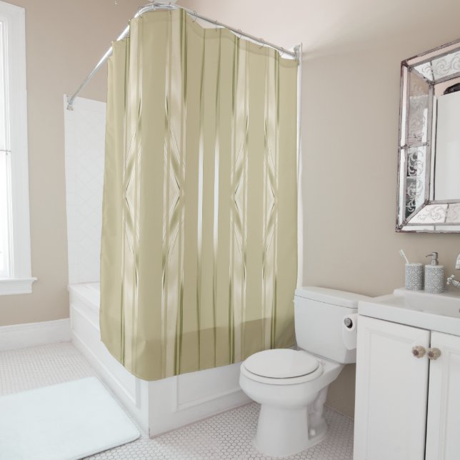 Almond-Pearl Stripe Shower Curtain (In Situ)