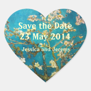 Almond Tree Art Save the Date Heart Sticker
