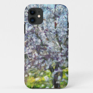 Almond Tree Blossom Dotted Art Style Painting iPhone 11 Case
