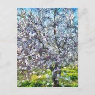 Almond Tree Blossom Dotted Art Style Painting Postcard