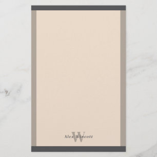 Almond Warm Grey Borders Monogrammed Stationery