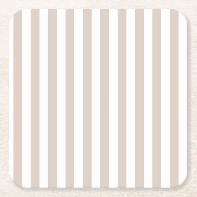 Almond & White Stripes Square Paper Coaster (Front)