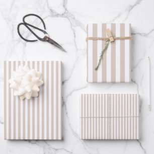 Almond & White Stripes Wrapping Paper Sheet