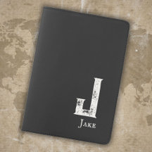 Almost black and white initials and name