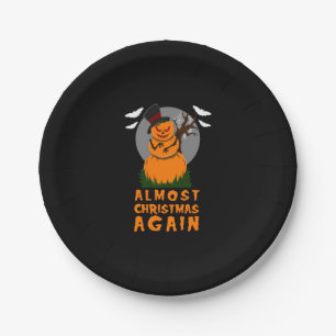 Almost Christmas Again Funny Halloween Men Snowman Paper Plate