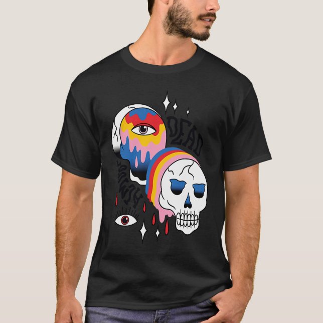Almost Dead Weird Bizarre Skull Rainbow T-Shirt (Front)