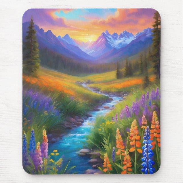 Almost Heaven Mountain Stream Wildflowers Painting Mouse Pad (Front)