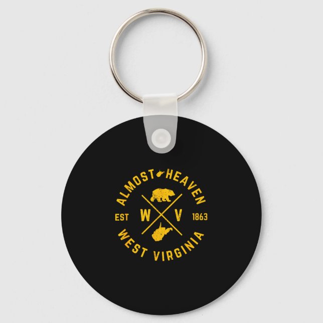 Almost heaven west virginia wv bear and state map key ring (Front)