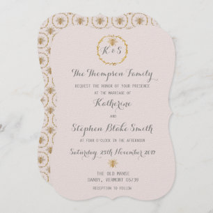 Almost Mauve Lilac Gold Foil Golden Bees Wedding Invitation