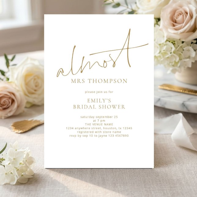 Almost Mrs Gold Writing Bridal Shower Invitation (Creator Uploaded)