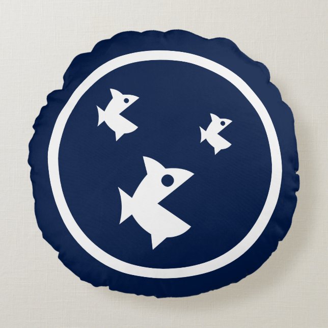 Almost Navy blue fish nautical Round Cushion (Front)