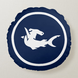 Almost Navy blue hammerhead shark nautical Round Cushion