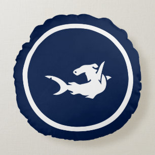 Almost Navy blue shark SCUBA DIVER nautical Round Cushion
