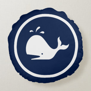 Almost Navy blue WHALE nautical Round Cushion
