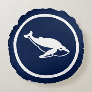 Almost Navy blue whale whales nautical Round Cushion