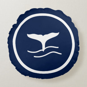 Almost Navy blue whale whales nautical Round Cushion