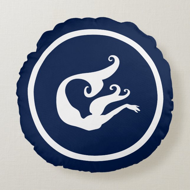 Almost Navy blue + white mermaid nautical Round Cushion (Front)