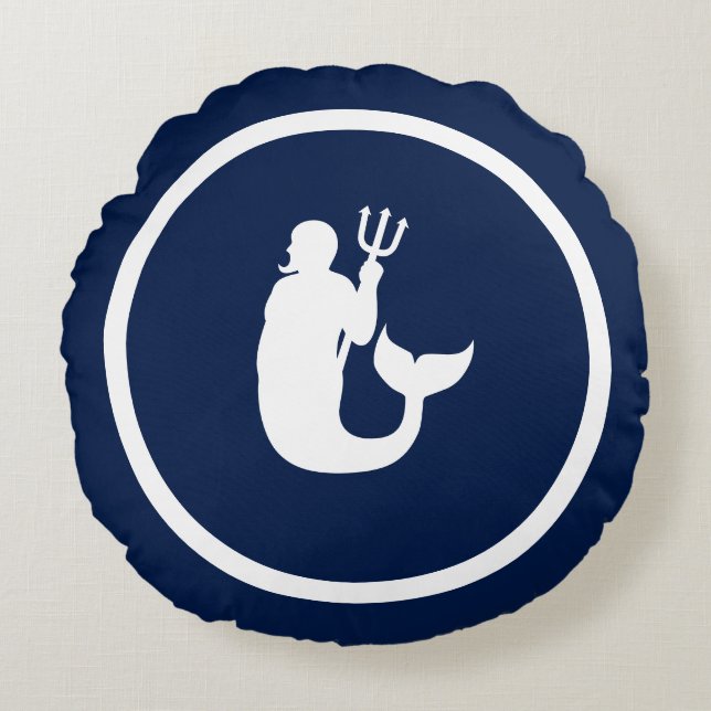 Almost Navy blue + white mermen merman Round Cushion (Front)
