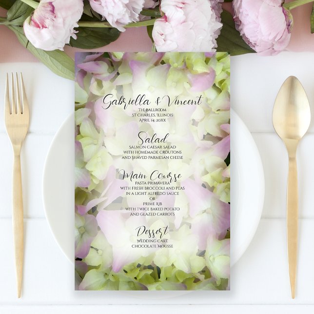 Almost Pink Hydrangea Flowers Wedding Menu (Creator Uploaded)